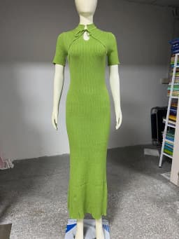 Tossy Knit Hollow Out Lace-Up Dress Female Ribbed Short Sleeve Patchwork High Waist Elegant Long Dress Women's Knitwear Dress