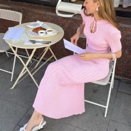 Tossy Knit Hollow Out Lace-Up Dress Female Ribbed Short Sleeve Patchwork High Waist Elegant Long Dress Women's Knitwear Dress