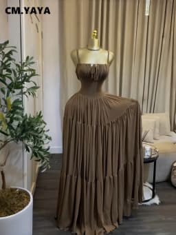 CM.YAYA 2026 Summer Women Halter Sleeveless Strapless Long Maxi Dress Slim Evening Birthday Beach Sexy Vacation Party Dresses