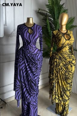 CM.YAYA Women Striped Print Ribbon Ruched Long Sleeve Bodycon Maxi Long Dress 2026 Sexy Birthday Party Education Trendy Dresses