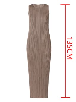 Miyake Pleated Women Dress Summer Sleeveless Long Classic Korean Fashion Casual Elegant Female Lce Water Blue Beach Dress TP5045