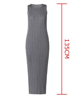 Miyake Pleated Women Dress Summer Sleeveless Long Classic Korean Fashion Casual Elegant Female Lce Water Blue Beach Dress TP5045