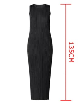 Miyake Pleated Women Dress Summer Sleeveless Long Classic Korean Fashion Casual Elegant Female Lce Water Blue Beach Dress TP5045