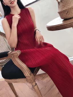 Miyake Pleated Women Dress Summer Sleeveless Long Classic Korean Fashion Casual Elegant Female Lce Water Blue Beach Dress TP5045