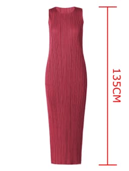 Miyake Pleated Women Dress Summer Sleeveless Long Classic Korean Fashion Casual Elegant Female Lce Water Blue Beach Dress TP5045