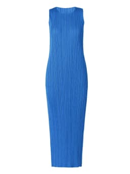 Miyake Pleated Women Dress Summer Sleeveless Long Classic Korean Fashion Casual Elegant Female Lce Water Blue Beach Dress TP5045