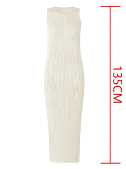 Miyake Pleated Women Dress Summer Sleeveless Long Classic Korean Fashion Casual Elegant Female Lce Water Blue Beach Dress TP5045