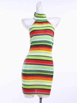Kliou Stripe Patchwork Mini Dress Woman Bandage Halter Off Shoulder Backless Skinny Peach Hip Hot Girls Street Fashion Bodycon