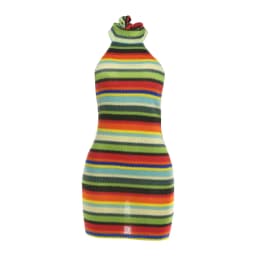 Kliou Stripe Patchwork Mini Dress Woman Bandage Halter Off Shoulder Backless Skinny Peach Hip Hot Girls Street Fashion Bodycon