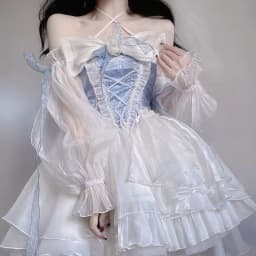 2024 New French Romantic Lolita Elegant Dress Irregular Cosplay Princess Puff Sleeve Bowknot Flower Mesh Fantastic Fairy Dresses