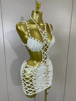 2026 Women Sexy White Halter Neck Perspective Hollow Mini Dresses Summer Backless Nightclub Party Evening Club Performance Dress