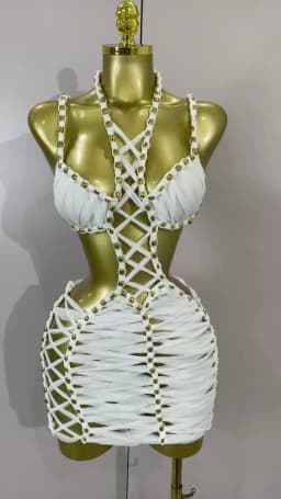 2026 Women Sexy White Halter Neck Perspective Hollow Mini Dresses Summer Backless Nightclub Party Evening Club Performance Dress