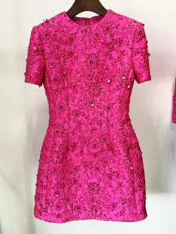 HIGH STREET Newest 2026 Designer Fashion Stylish Dress Women's Beaded Floral Jacquard Trimmed Dress
