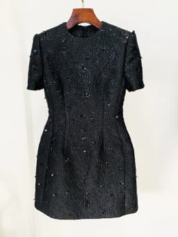 HIGH STREET Newest 2026 Designer Fashion Stylish Dress Women's Beaded Floral Jacquard Trimmed Dress