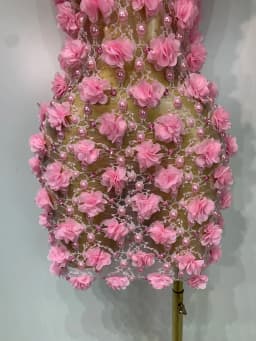 Women Luxury Pink Flowers Pearls Lace See Through Bodycon Mini Dress Birthday Photoshoot Evening Party Nightclub Stage Costume
