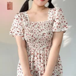 Spring Summer Elastic Waist Short Sleeve Chiffon Dress Women Casual Dresses Female Printed Floral Midi A-Line Dresses Vestidos