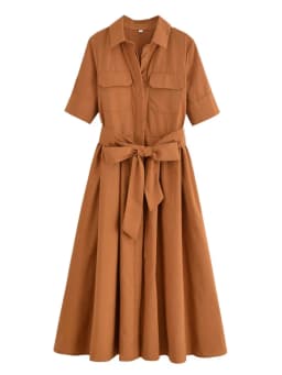 Women's Short Sleeve Shirt Dress With Casual Pockets Decoration Classic Long Dresses Summer Fashion Lapel Vestidos Para Mujer