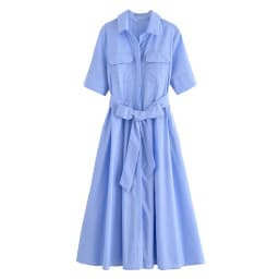 Women's Short Sleeve Shirt Dress With Casual Pockets Decoration Classic Long Dresses Summer Fashion Lapel Vestidos Para Mujer