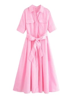 Women's Short Sleeve Shirt Dress With Casual Pockets Decoration Classic Long Dresses Summer Fashion Lapel Vestidos Para Mujer