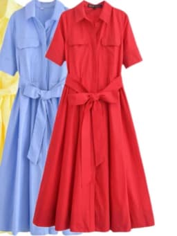 Women's Short Sleeve Shirt Dress With Casual Pockets Decoration Classic Long Dresses Summer Fashion Lapel Vestidos Para Mujer