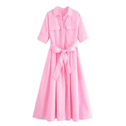 Women's Short Sleeve Shirt Dress With Casual Pockets Decoration Classic Long Dresses Summer Fashion Lapel Vestidos Para Mujer