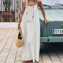 2026 Solid Color Vacation Cool Homewear Loose-Fit Spaghetti Strap Dress Women's Casual Homewear Summer Dress