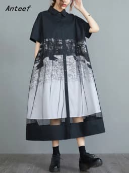 short sleeve black mesh vintage floral new in dresses for women casual loose long summer shirt dress elegant clothing 2026