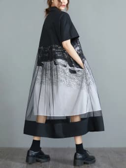 short sleeve black mesh vintage floral new in dresses for women casual loose long summer shirt dress elegant clothing 2026