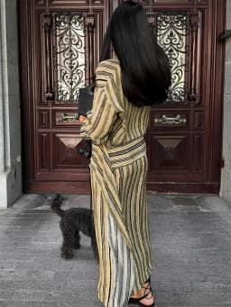 Casual Stripe Maxi Dresses Women Loose Full Sleeves Deep V-neck Ankle-length Dress 2026 New Ladies Summer Vacation Beach Outfit
