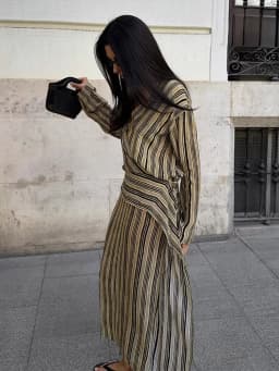 Casual Stripe Maxi Dresses Women Loose Full Sleeves Deep V-neck Ankle-length Dress 2026 New Ladies Summer Vacation Beach Outfit