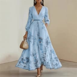 New Spring Summer Ladies Elegant Dress Sexy V-neck Print Long Sleeve Big Swing A-line Holiday Dress Women Maxi Dresses Clothing