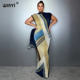 WINYI Pleated Elastic Slim Dress Women Crumple Design Pleated Luxury Abaya Muslim Party Dress Poncho for Women Beach Wear Kaftan