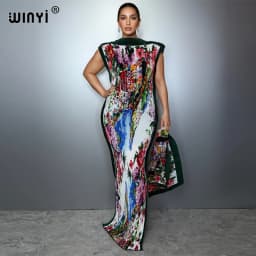 WINYI Pleated Elastic Slim Dress Women Crumple Design Pleated Luxury Abaya Muslim Party Dress Poncho for Women Beach Wear Kaftan