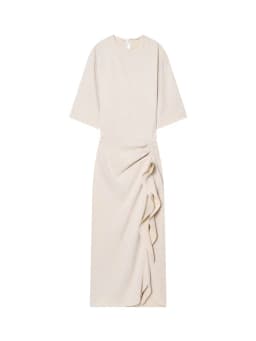 HH Women New Fashion Round Neck Pleated Short Sleeve Waist Dress Women Casual Sexy Side Zipper Button Solid Midi Summer Dress