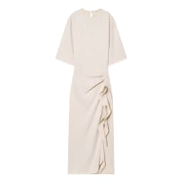 HH Women New Fashion Round Neck Pleated Short Sleeve Waist Dress Women Casual Sexy Side Zipper Button Solid Midi Summer Dress