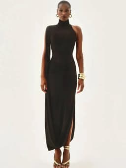 Blifanbo Split Turtleneck Sexy Maxi Dress Women Gown One-shoulder High Waist Bodycon Solid Fashion Club Party Long Dress Elegant