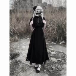 Japanese Gothic Style Retro Black Cape Mid Length Dress Платье Grunge Subcultural Streetwear Punk Black Vestido Y2k