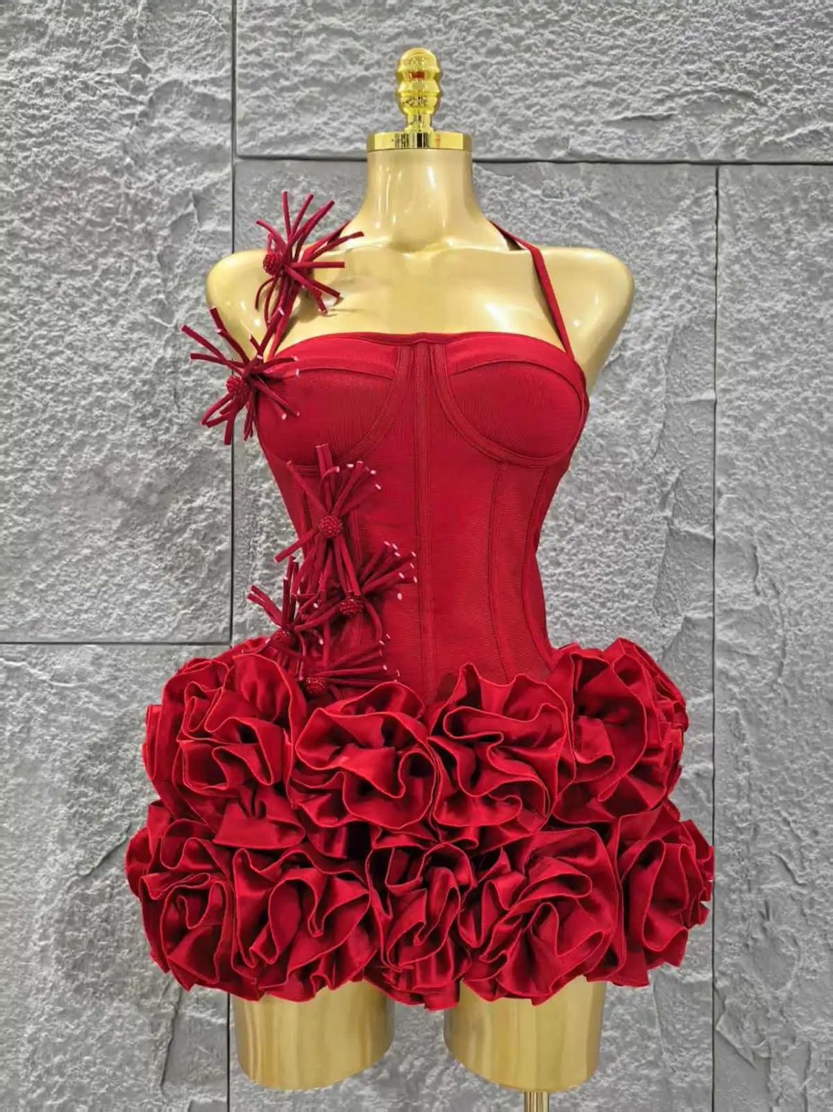 Elegant Skinny Luxury Birthday Party Red Black Bandage Outfit Women Sexy Halter Prom Gown Celebrity Club Two Piece Set Cocktail