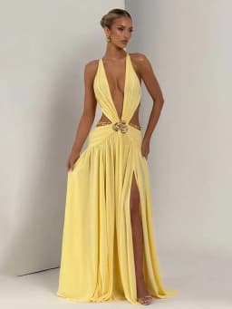 Townlike Leopard A-line Maxi Long Dress Women Halter 2026 Spring Summer Dress Deep V Neck Split Nightclub Sexy Party Dresses