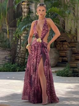 Townlike Leopard A-line Maxi Long Dress Women Halter 2026 Spring Summer Dress Deep V Neck Split Nightclub Sexy Party Dresses