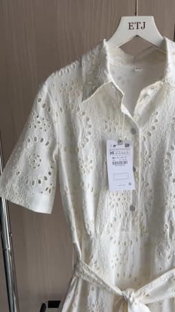 ETJ 2025 new women's elegant fashion hollow embroidery cotton shirt lapel short-sleeved dress temperament long skirt