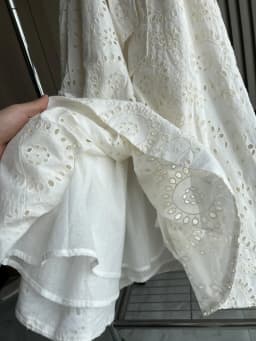 ETJ 2025 new women's elegant fashion hollow embroidery cotton shirt lapel short-sleeved dress temperament long skirt