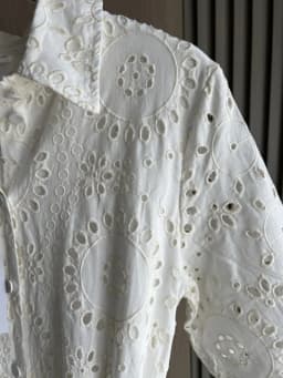 ETJ 2025 new women's elegant fashion hollow embroidery cotton shirt lapel short-sleeved dress temperament long skirt
