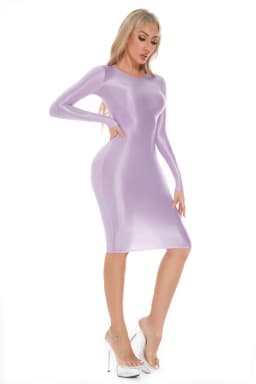 Sexy Women Oil Glossy Shiny Tight Pencil Dress Stain Smooth Bodycon Dress Elastic Push Up Packet Hip Stretch Step Dress