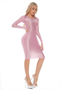 Sexy Women Oil Glossy Shiny Tight Pencil Dress Stain Smooth Bodycon Dress Elastic Push Up Packet Hip Stretch Step Dress