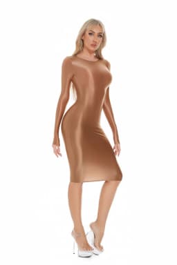 Sexy Women Oil Glossy Shiny Tight Pencil Dress Stain Smooth Bodycon Dress Elastic Push Up Packet Hip Stretch Step Dress