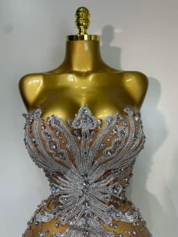 Women Sexy Strapless Rhinestones Mini Dress Performance Costume See Through Stage Dancer Club Evening Party Birthday Dress