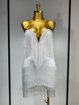 Women Sexy Strapless Tassel Off Shoulder Bandage Dress Fancy Club Celebrity Evening Party Mini Bodycon Dress Birthday Vestido