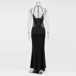 Tossy Women Halter Backless Bodycon Maxi Dress Open Back Spaghetti Strap Gold Ring Evening Party Gown Summer Beach Long Dress