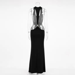 Tossy Women Halter Backless Bodycon Maxi Dress Open Back Spaghetti Strap Gold Ring Evening Party Gown Summer Beach Long Dress